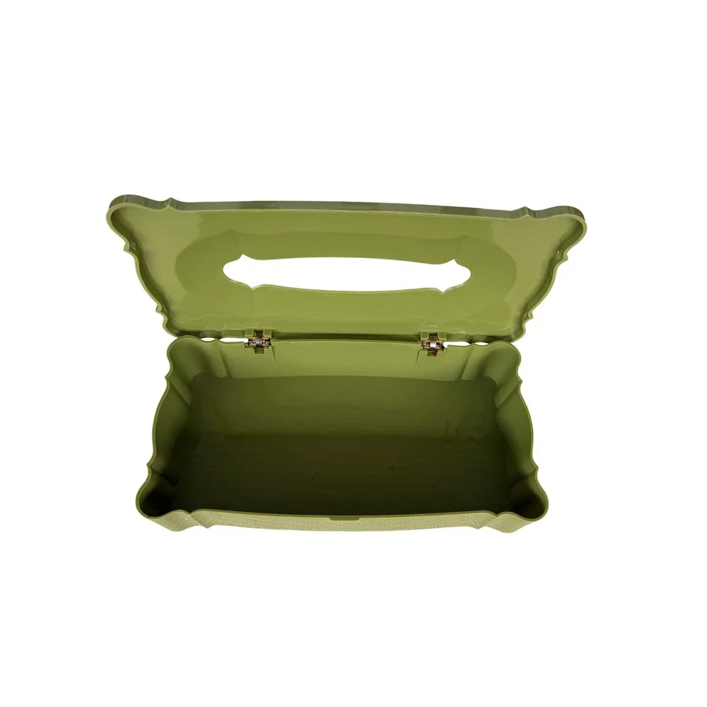 Schwarz Bros Plastics Tissue Holder Vintage Olive Green Floral MCM Decor Kitsch